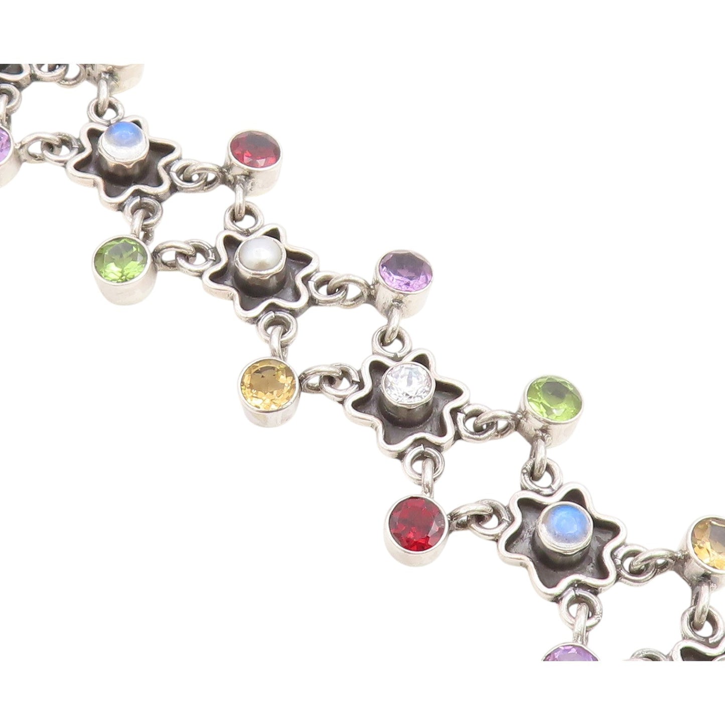 925 Sterling Silver Vintage Bracelet NICKY BUTLER Multi Gemstone Link  BT12231