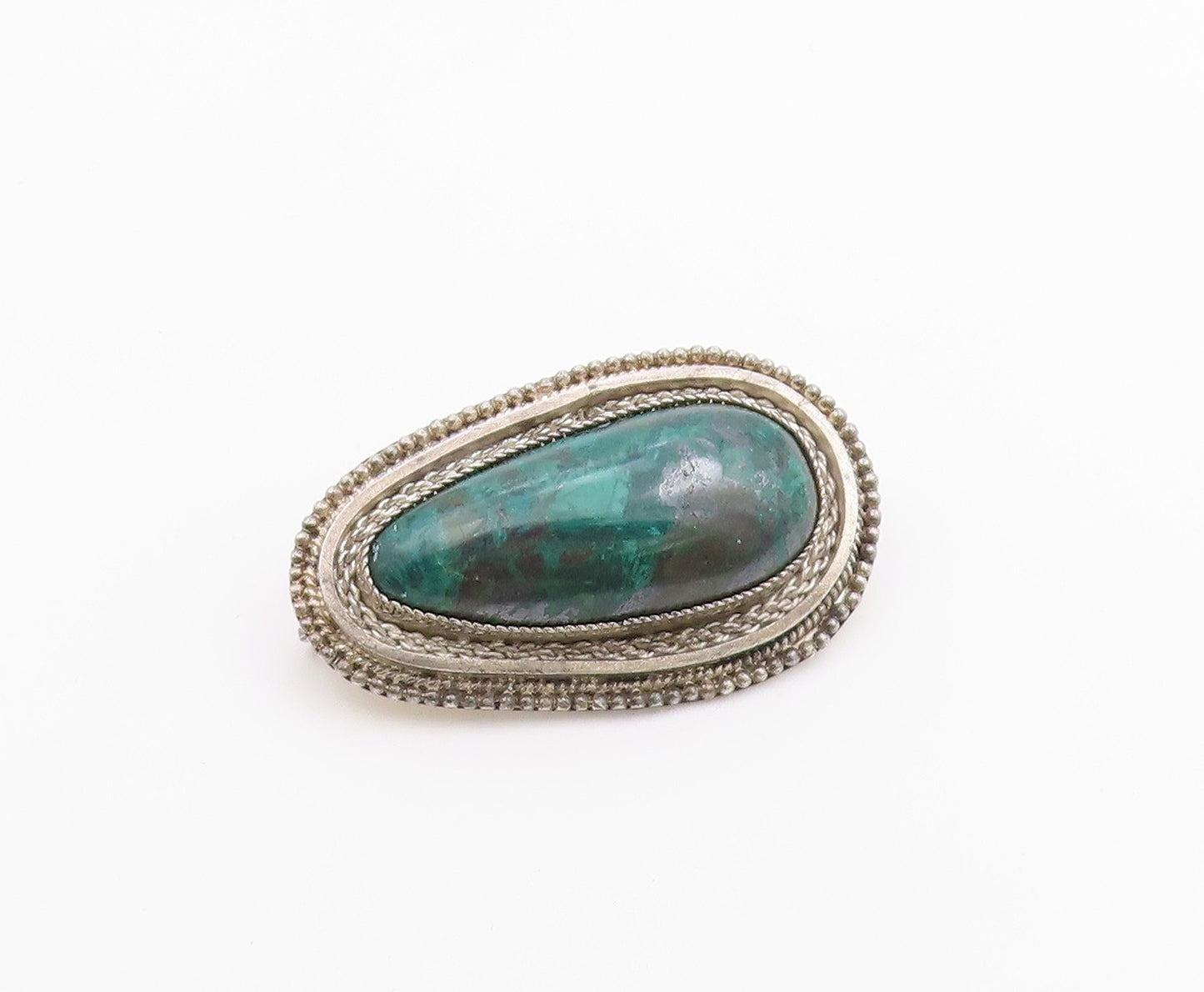 ISRAEL 925 Sterling Silver  Vintage Cabochon Cut Eilat Stone Brooch Pin BP3268
