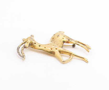925 Sterling Silver Vintage Gold Plated Dotted Standing Deer Brooch Pin BP9634