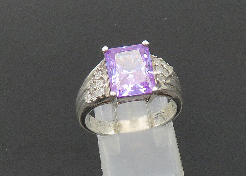 925 Sterling Silver  Vintage Purple Cubic Zirconia Band Ring Sz 8  RG20459