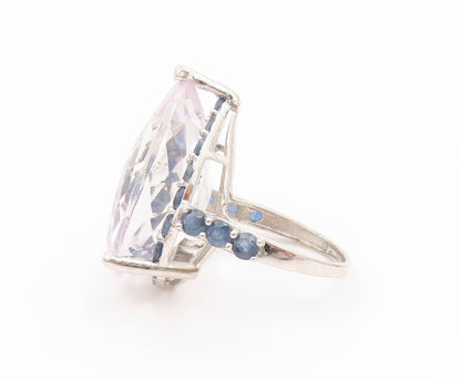 925 Sterling Silver Vintage Ring Pear Cut Amethyst & Sapphire Band Sz 8 RG36047