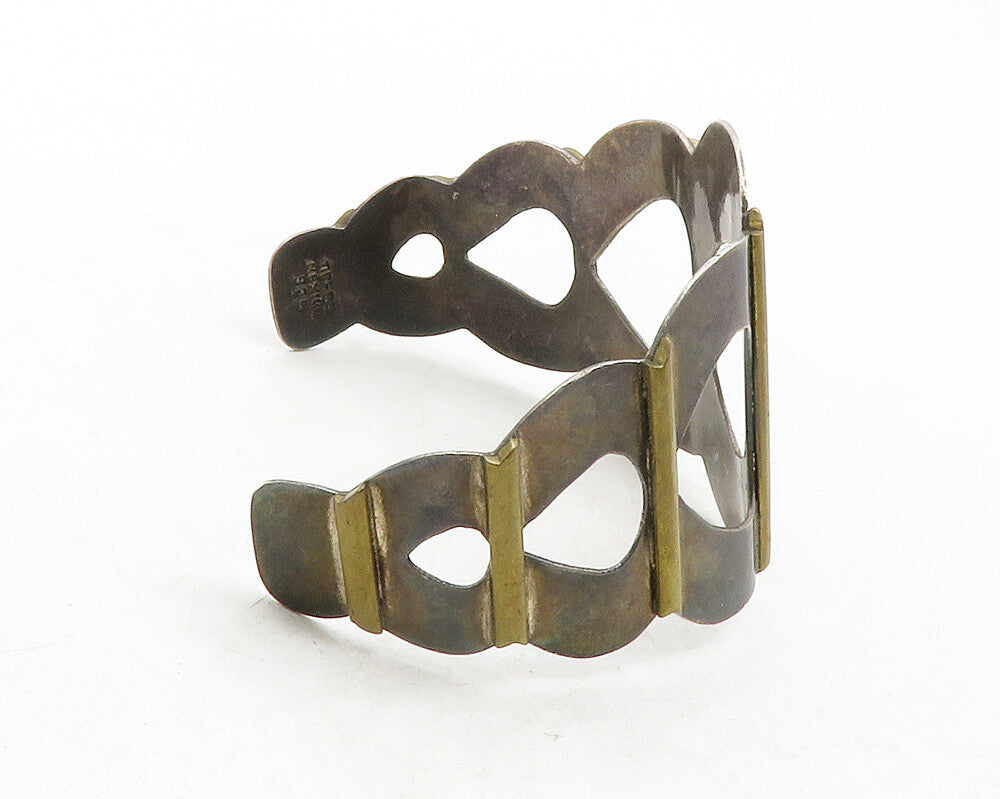 MEXICO 925 Sterling Silver  Vintage Two Tone Design Cuff Bracelet  BT4822