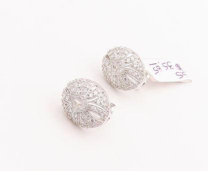 925 Sterling Silver Vintage Earrings Cutout Inlay Square Maine Stone CZ  EG12903
