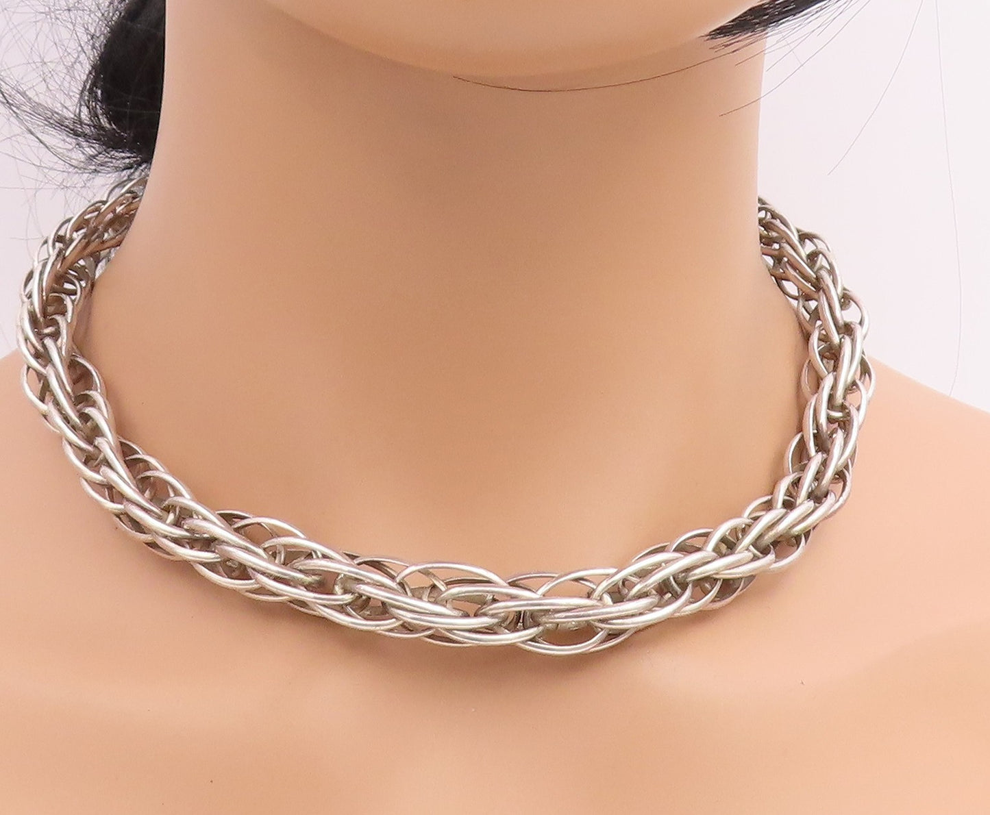 925 Sterling Silver Vintage Necklace SUARTI BALI Intertwined Foxtail Link NE4877
