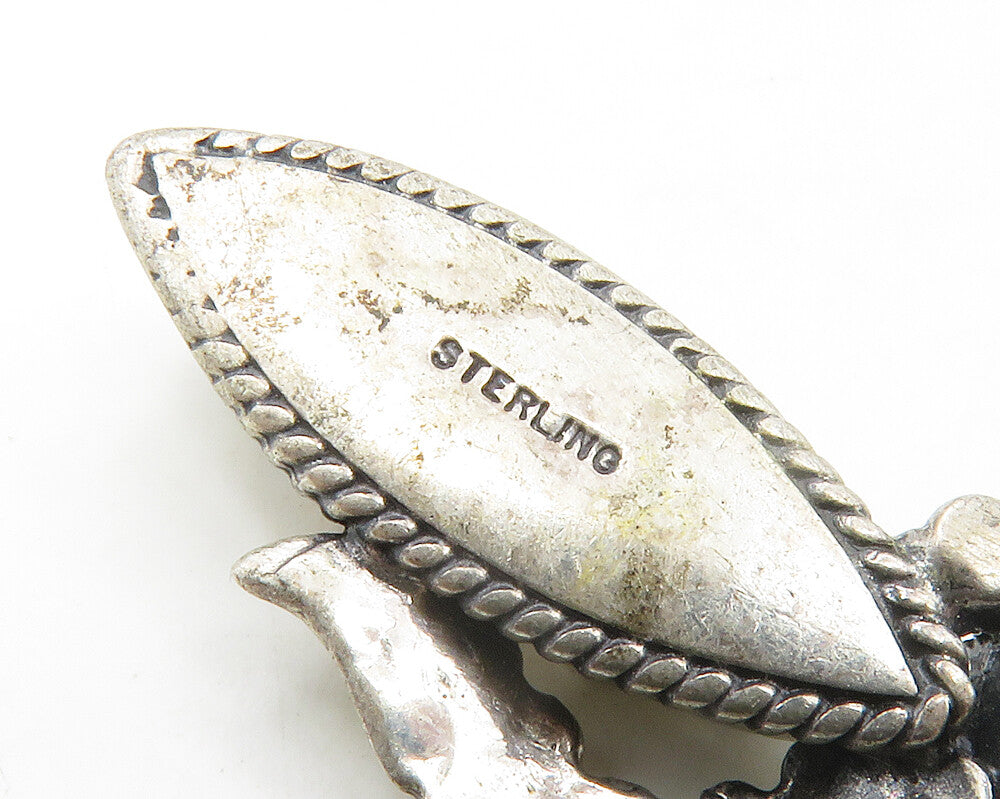 925 Sterling Silver  Vintage Abalone Shell Floral Leaf Motif Pendant  PT13537