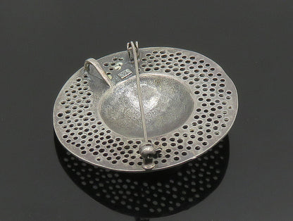 925 Sterling Silver  Vintage Ribbon Bead Ball Holes Cut Out Brooch Pin  BP9477