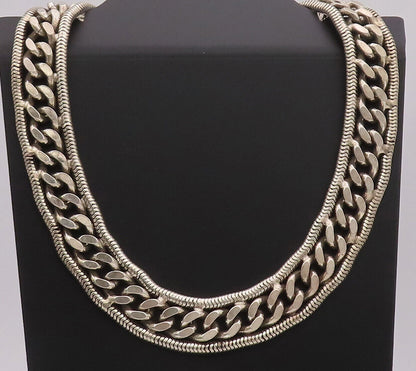 925 Sterling Silver Vintage Necklace Heavy Links Bordered Rope Effect  NE4247