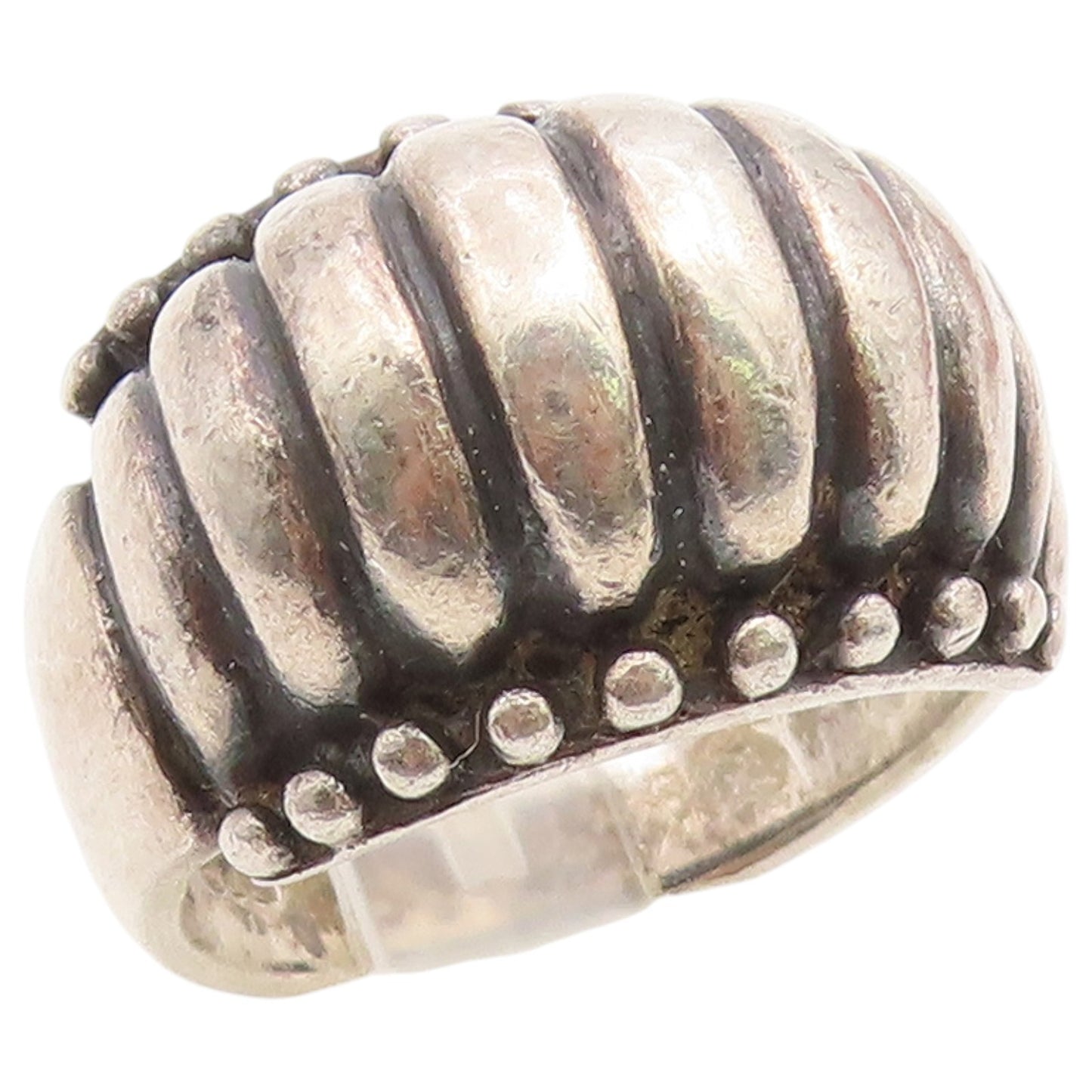 925 Sterling Silver Vintage Ring Chunky Ribbed Scalloped Dome  Sz 7.5  RG36655
