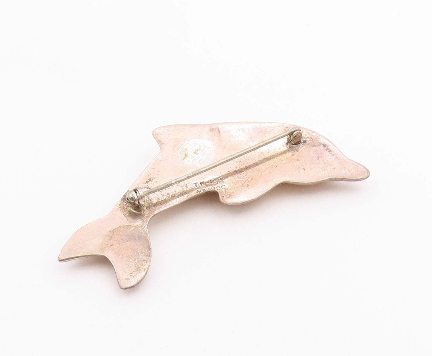 MEXICO 925 Sterling Silver  Vintage Shiny Leaping Dolphin Brooch Pin  BP5003