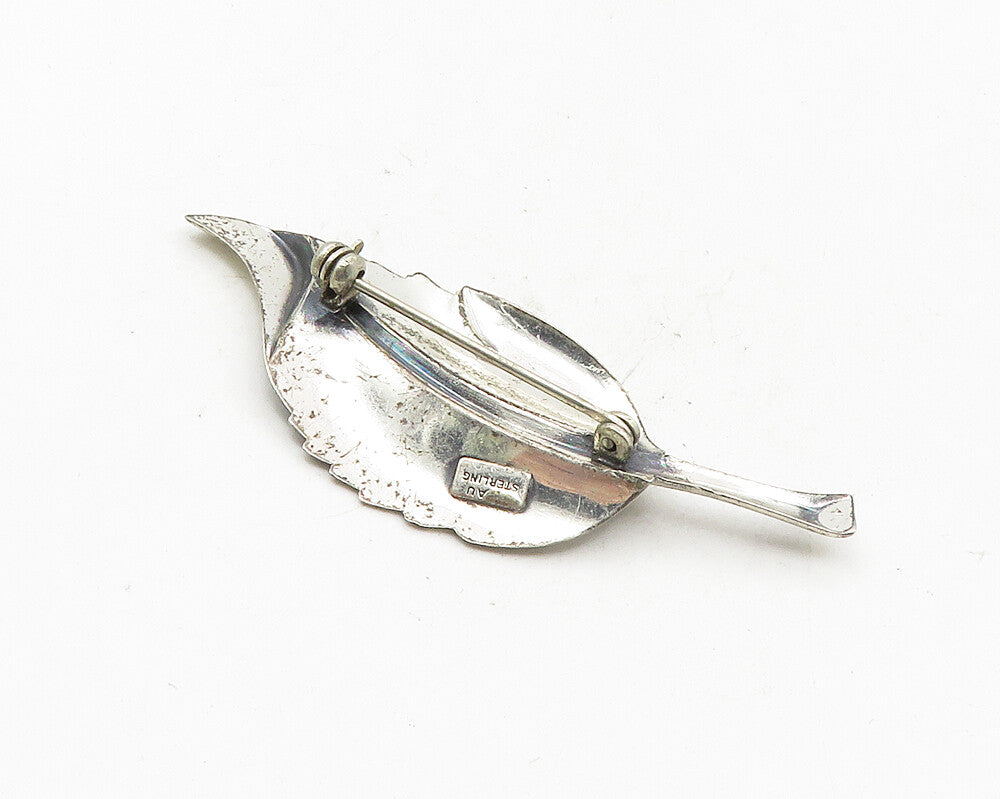 BEAU 925 Sterling Silver  Vintage Shiny Single Leaf Motif Brooch Pin  BP4037