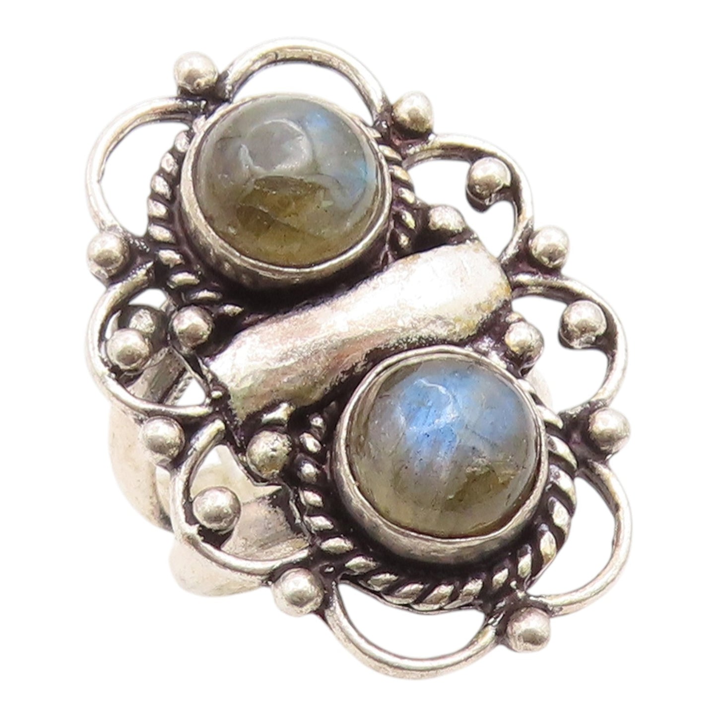 925 Sterling Silver Vintage Ring Cabochon Moonstone Rope Edge Band Sz 6 RG36238