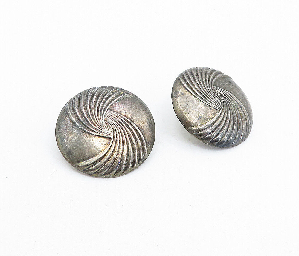 925 Sterling Silver  Vintage Dark Tone Raised Detail Hollow Earrings  EG2418