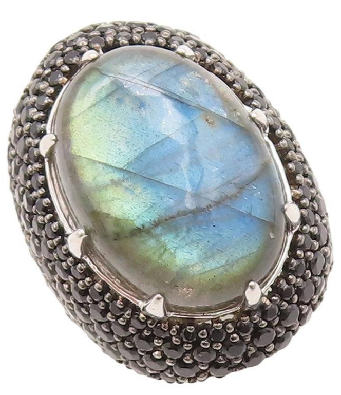 925 Sterling Silver Vintage Ring Large Oval Alexandrite & Spinel  Sz 7  RG29560