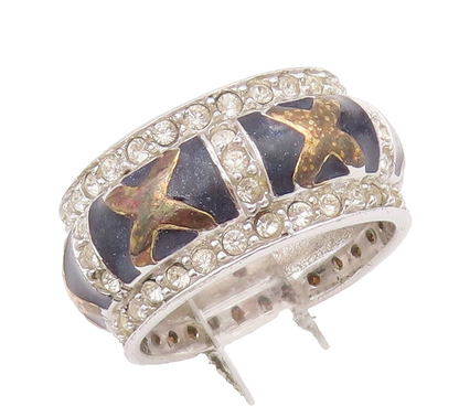 925 Sterling Silver Vintage Ring Designer Topaz Band Framed Carved Sz 6  RG28055