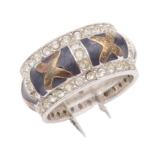 925 Sterling Silver Vintage Ring Designer Topaz Band Framed Carved Sz 6  RG28055