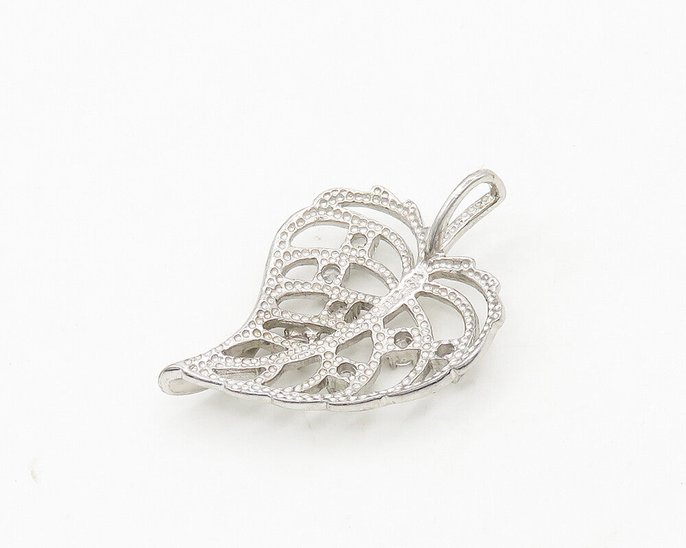 925 Sterling Silver  Cubic Zirconia Love Heart Floral Leaf Pendant  PT14618