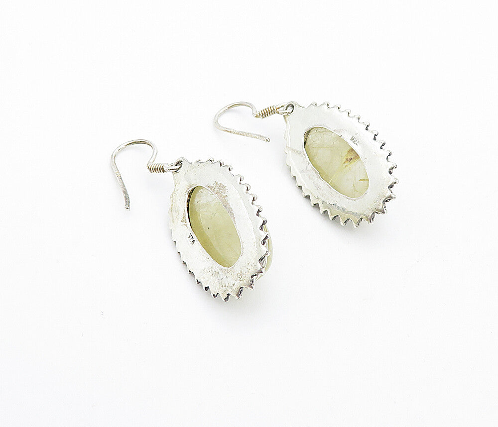 925 Sterling Silver  Vintage Cabochon Rutilated Quartz Dangle Earrings  EG3635