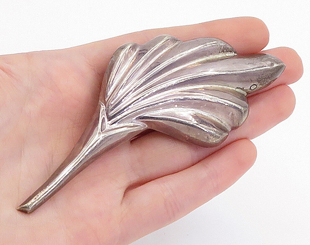 MEXICO 925 Sterling Silver  Vintage Dark Tone Hollow Fluted Brooch Pin  BP1833