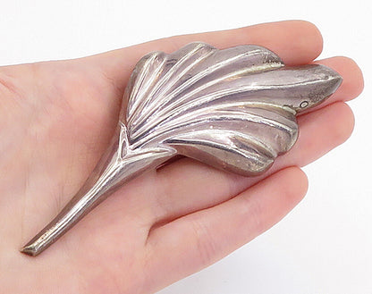 MEXICO 925 Sterling Silver  Vintage Dark Tone Hollow Fluted Brooch Pin  BP1833