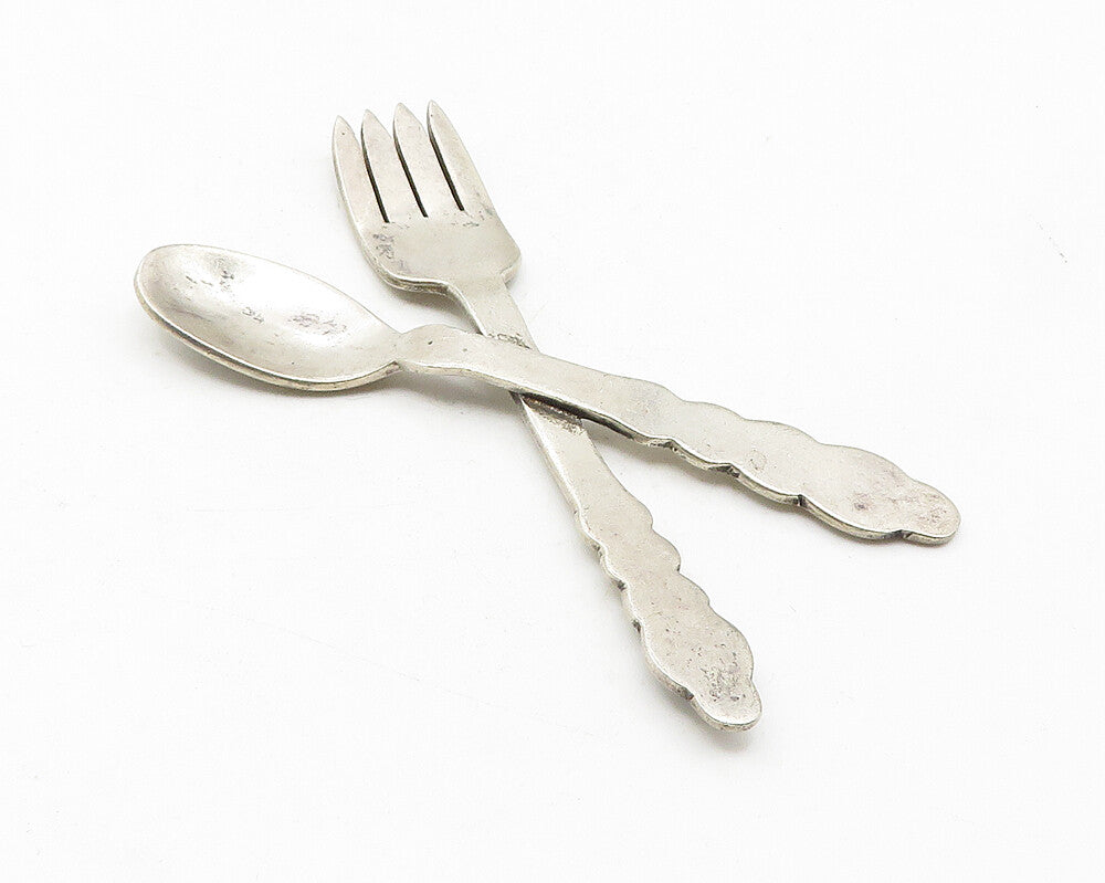 MEXICO 925 Sterling Silver  Vintage Shiny Petite Fork & Spoon Trinket  TR1837