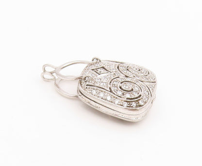 925 Sterling Silver Vintage Pendant Round CZ Openwork Handbag OPENS  PT25792