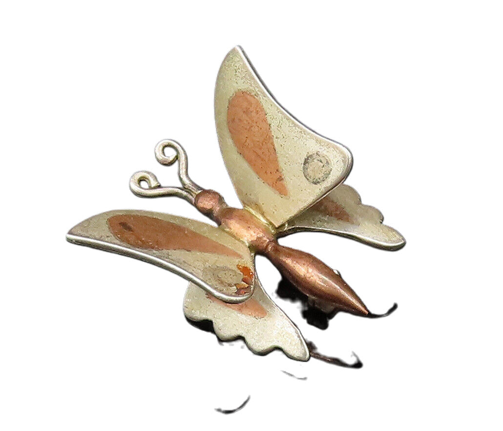 METALES CASADOS 925 Silver  Vintage Two Tone 3D Butterfly Brooch Pin  BP9654