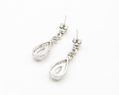 925 Sterling Silver  Shiny Tear Drop Cubic Zirconia Dangle Earrings  EG6442