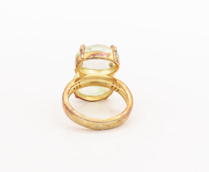 925 Sterling Silver Vintage Ring Gold Plated Diamonds Gemstones  Sz 8  RG29728