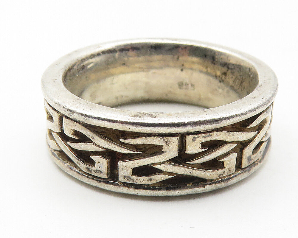 925 Sterling Silver  Vintage Dark Tone Knot Pattern Band Ring Sz 8  RG11521