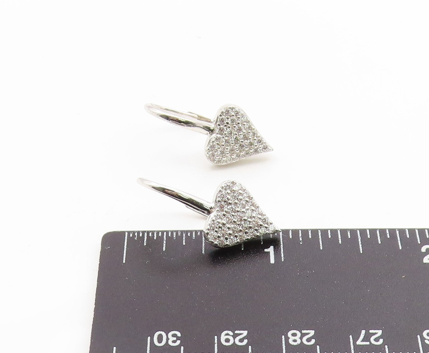 925 Sterling Silver Vintage Earrings Cluster CZ Love Heart Lever Back  EG14153