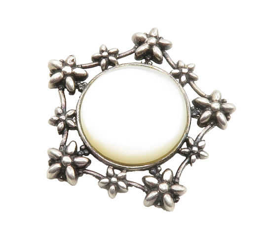 BOMA 925 Sterling Silver  Vintage Mother Of Pearl Floral Brooch Pin  BP4877