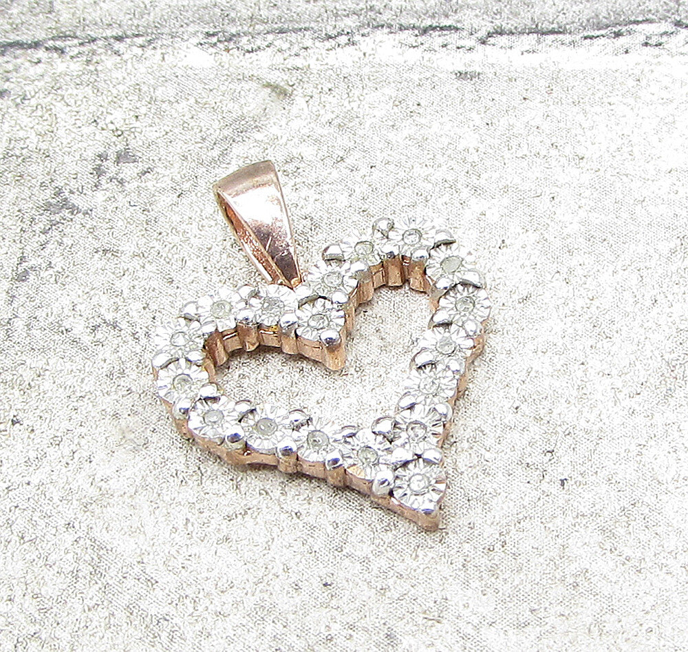 Rose Gold Over 925 Silver  .18ctw Genuine Diamonds Love Heart Pendant  PT1264
