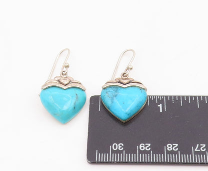 925 Sterling Silver Vintage Earrings Cabochon Turquoise Love Heart Drop  EG14132