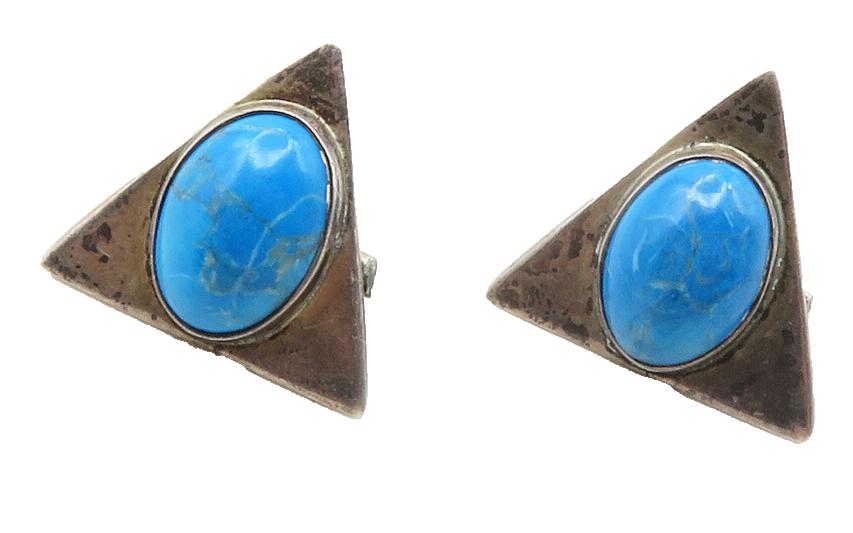 925 Sterling Silver  Vintage Cabochon Cut Turquoise Drop Earrings  EG6352