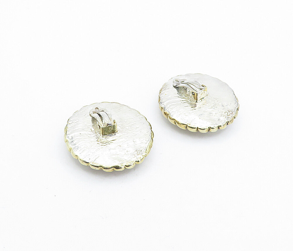 925 Sterling Silver  Vintage Modernist Two Tone Non Pierce Earrings  EG2416