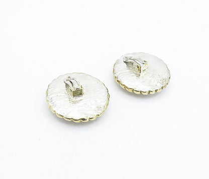 925 Sterling Silver  Vintage Modernist Two Tone Non Pierce Earrings  EG2416