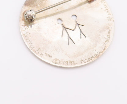 925 Sterling Silver Vintage Brooch Pin LOMBARD Stick 2 Man Cutout Coin  BP11015