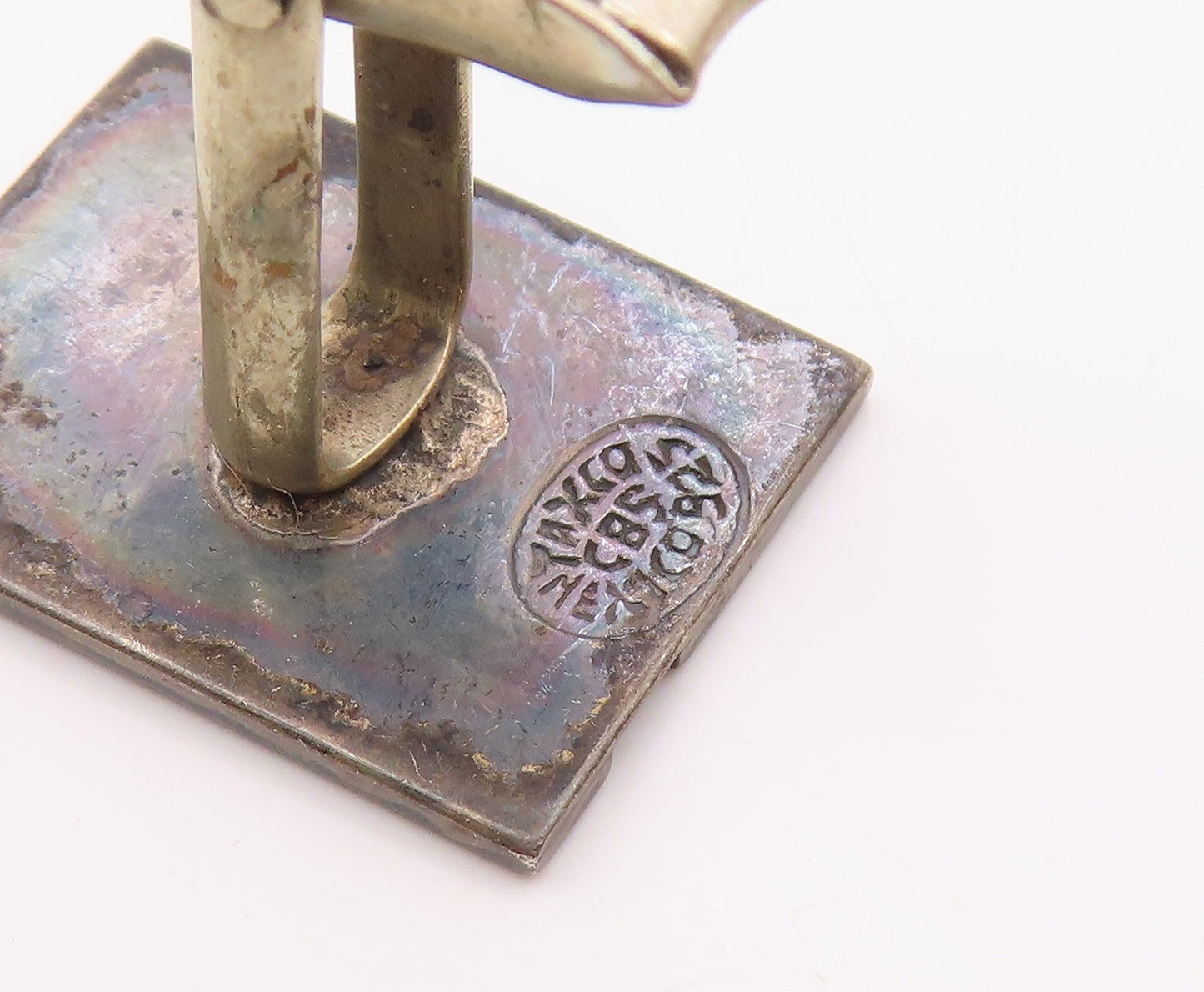 TAXCO 925 Silver  Vintage Carved Stairs Maze Motif Tribal Cuff Links  TR3450
