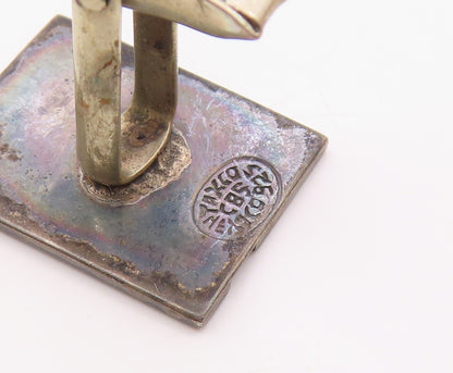 TAXCO 925 Silver  Vintage Carved Stairs Maze Motif Tribal Cuff Links  TR3450