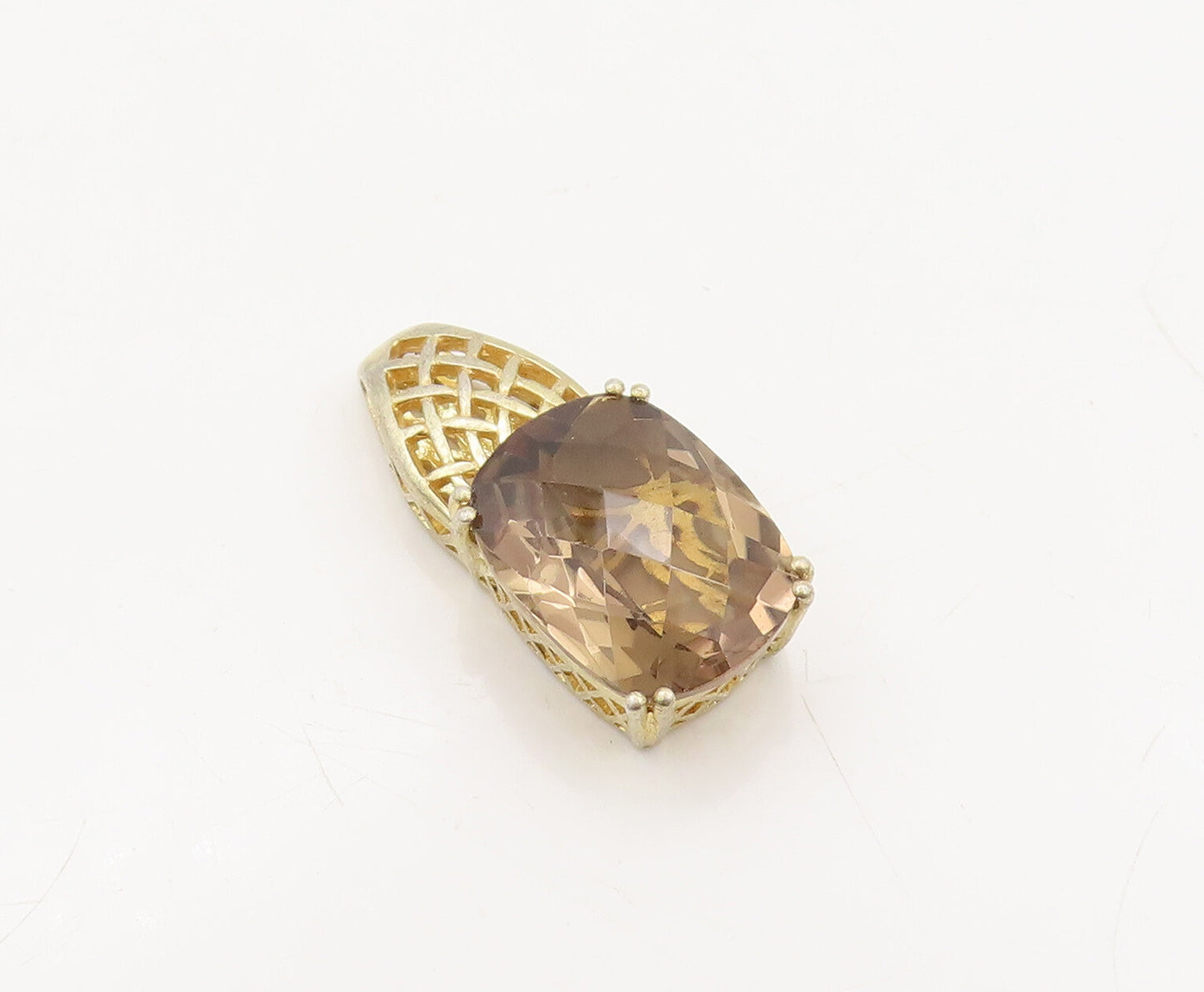 925 Sterling Silver Vintage Pendant Gold Plated Rectangle Cut Citrine  PT23137