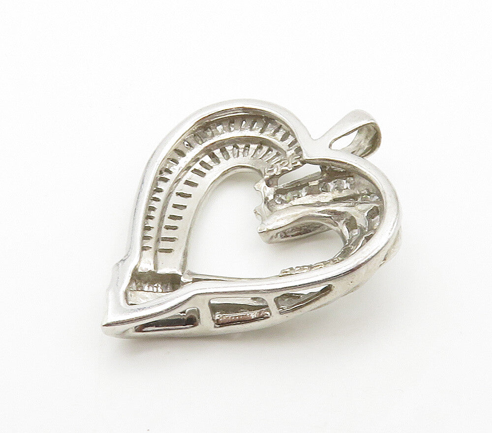 925 Sterling Silver  Shiny Genuine Diamonds Open Love Heart Pendant  PT12021