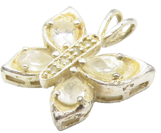 925 Sterling Silver  Vintage Tear Drop Topaz Butterfly Motif Pendant  PT11829