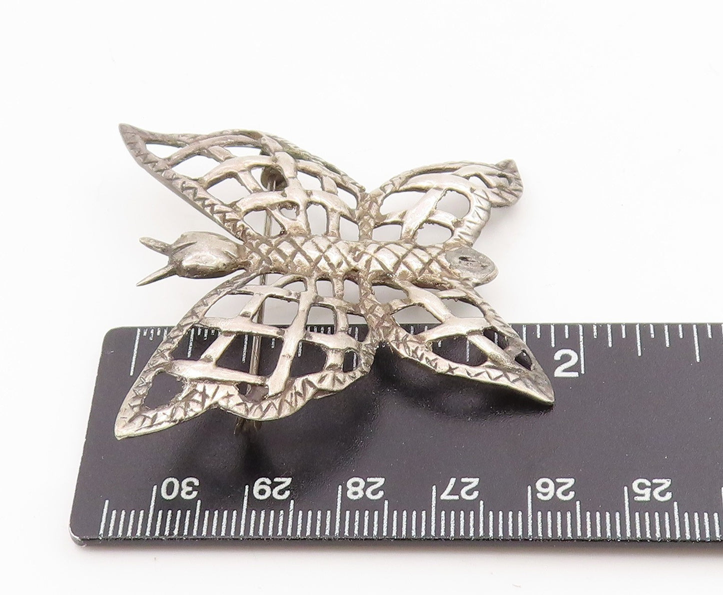 925 Sterling Silver Vintage Brooch Etched Openwork Butterfly Design Pin  BP12109