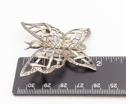 925 Sterling Silver Vintage Brooch Etched Openwork Butterfly Design Pin  BP12109