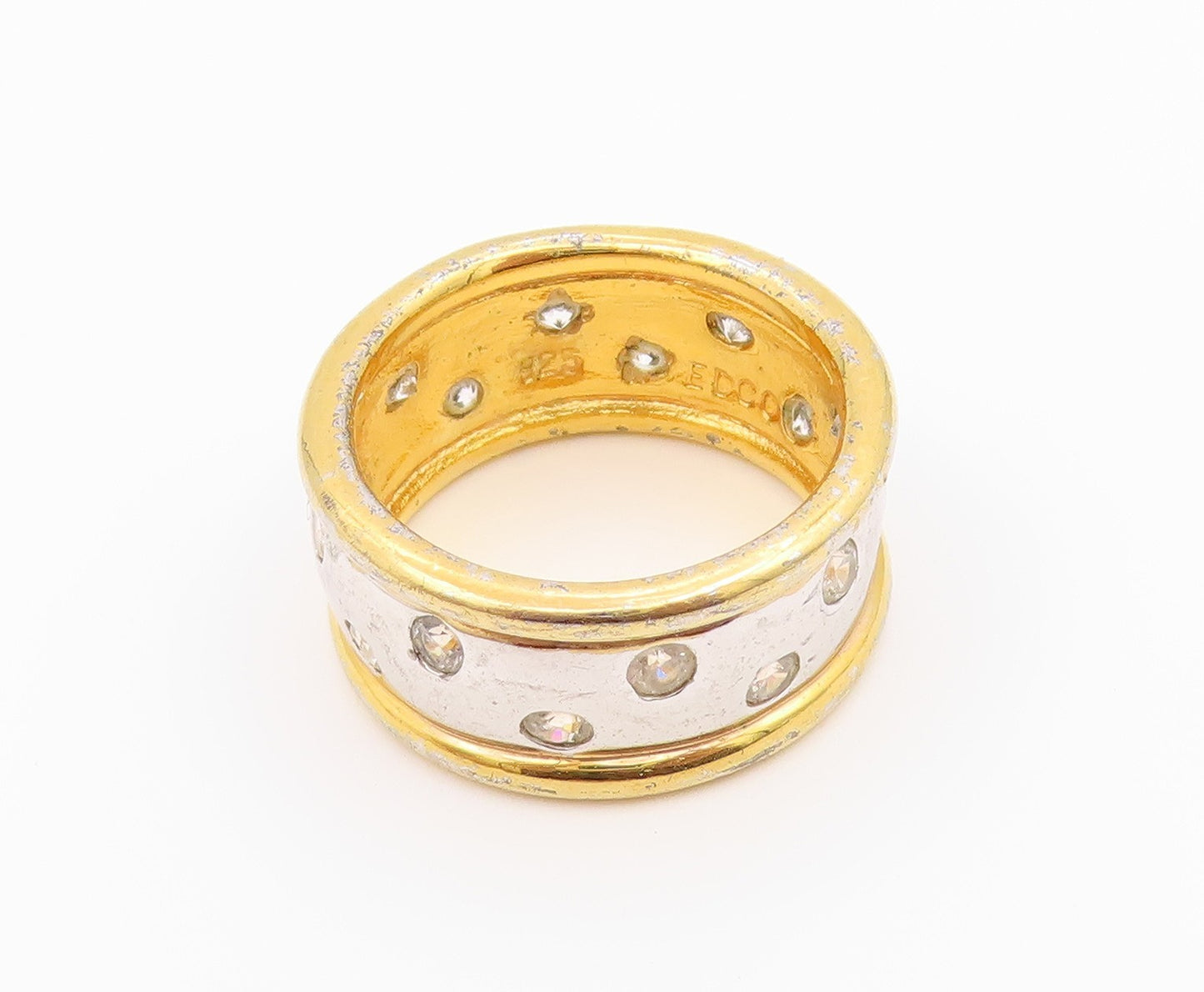 925 Sterling Silver Vintage Ring Two Tone Flush Set CZ Band  Sz 6.5  RG36546