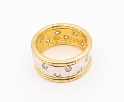 925 Sterling Silver Vintage Ring Two Tone Flush Set CZ Band  Sz 6.5  RG36546
