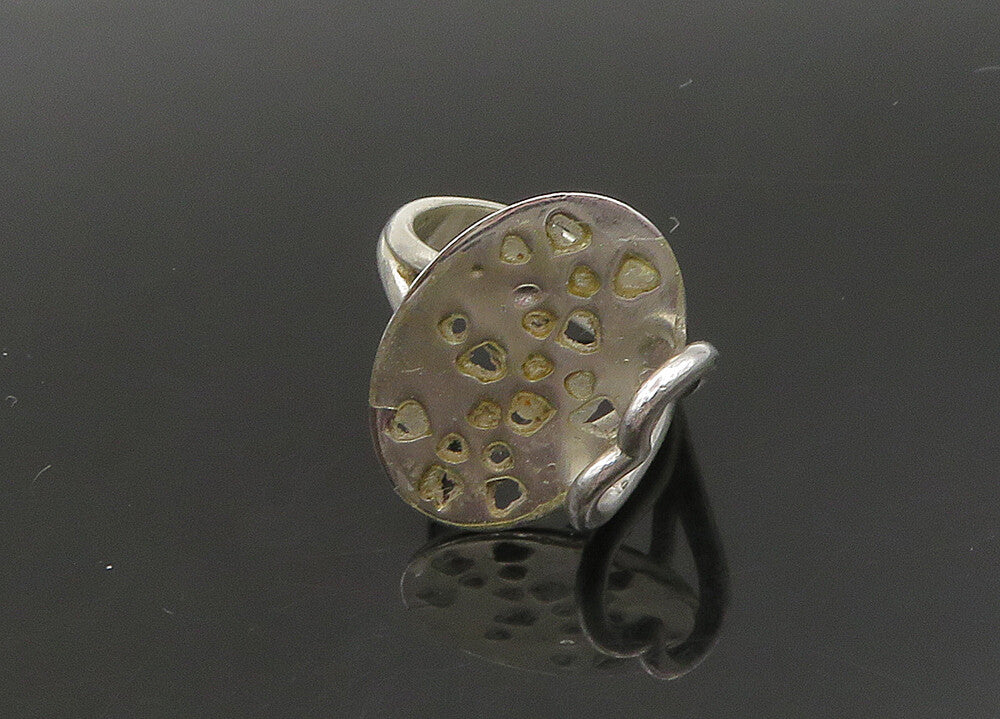 925 Sterling Silver  Vintage Shiny Cutout Detail Heart Band Ring Sz 7  RG23550