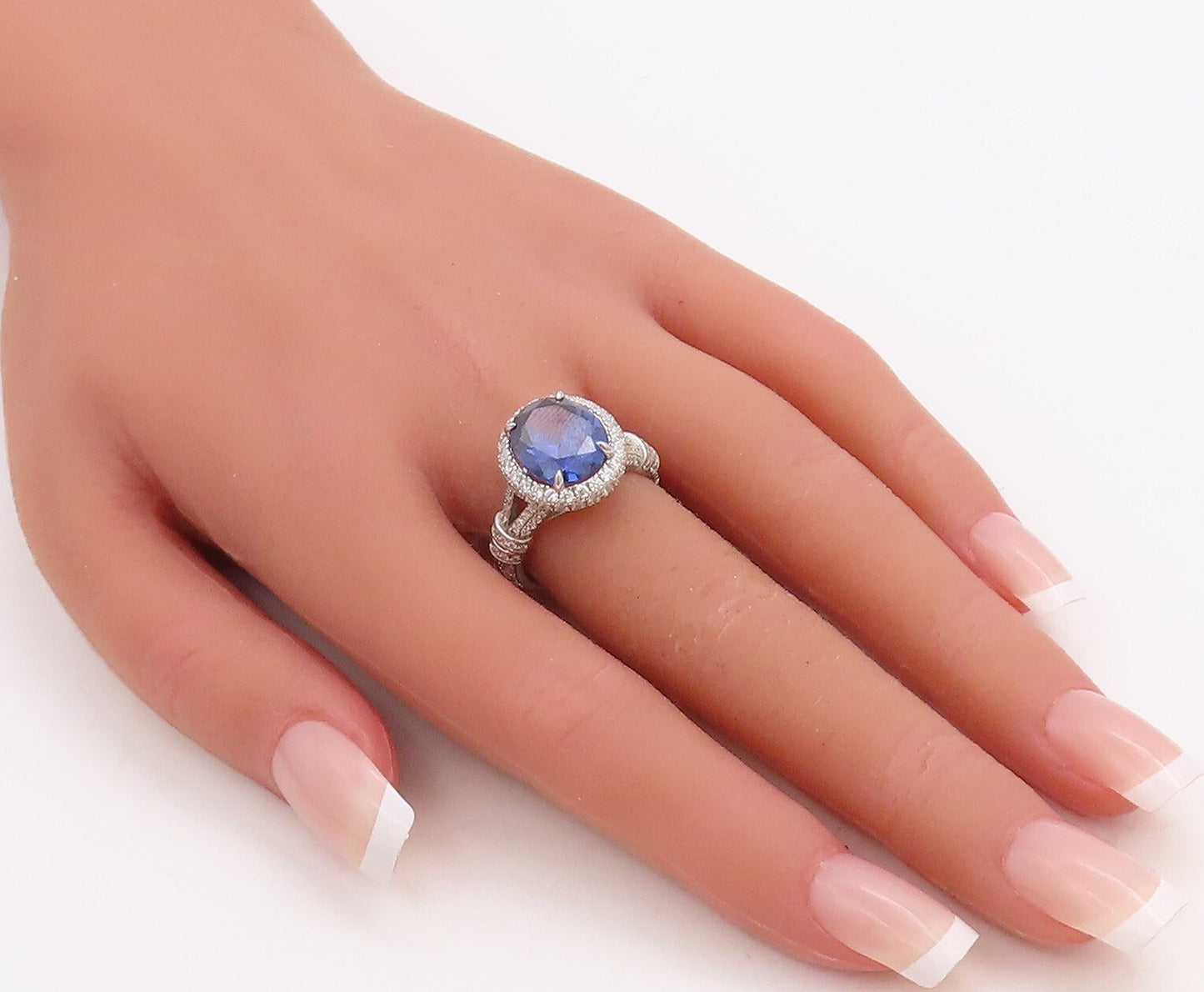 925 Sterling Silver Vintage Ring Designer Cutout Sapphire & CZ  Sz 7  RG30990