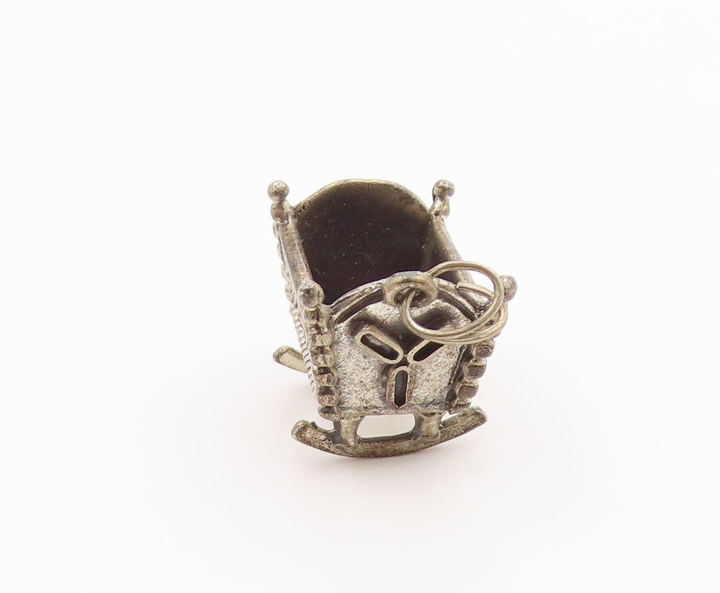 925 Sterling Silver Vintage Pendant BEAU Miniature Rocking Baby Cradle  PT26265