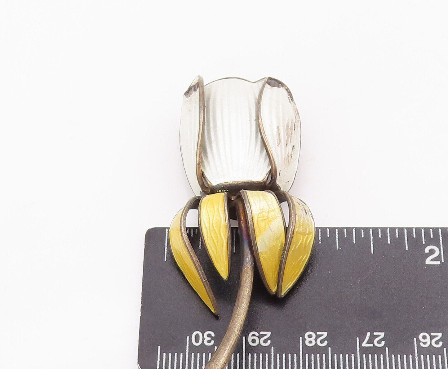 925 Sterling Silver Vintage Brooch Pin NORWAY Enameled Solid Flower  BP10919